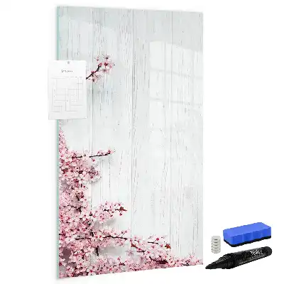 Lavagna magnetica cancellabile a secco decorazione con fiori su legno