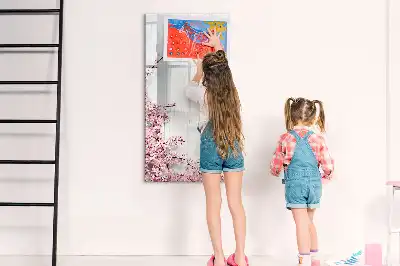 Lavagna magnetica cancellabile a secco decorazione con fiori su legno