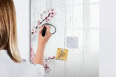 Lavagna magnetica cancellabile a secco decorazione con fiori su legno