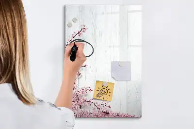 Lavagna magnetica cancellabile a secco decorazione con fiori su legno