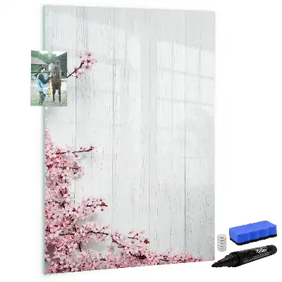 Lavagna magnetica cancellabile a secco decorazione con fiori su legno