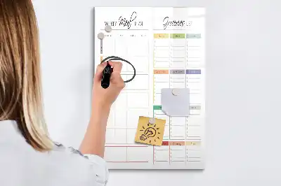 Lavagna magnetica cancellabile a secco con layout per menù settimanale