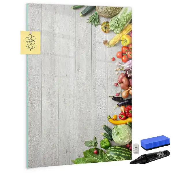 Lavagna magnetica cancellabile a secco decorazione con verdure su legno