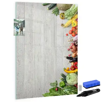 Lavagna magnetica cancellabile a secco decorazione con verdure su legno