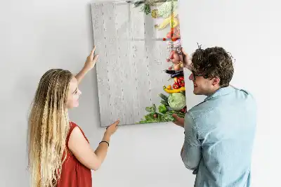 Lavagna magnetica cancellabile a secco decorazione con verdure su legno