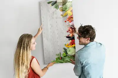 Lavagna magnetica cancellabile a secco decorazione con verdure su legno