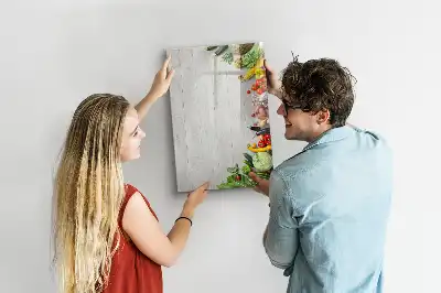 Lavagna magnetica cancellabile a secco decorazione con verdure su legno