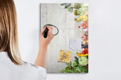 Lavagna magnetica cancellabile a secco decorazione con verdure su legno
