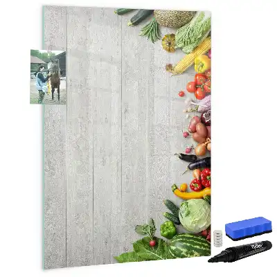 Lavagna magnetica cancellabile a secco decorazione con verdure su legno
