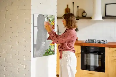 Lavagna magnetica cancellabile a secco decorazione con verdure su legno