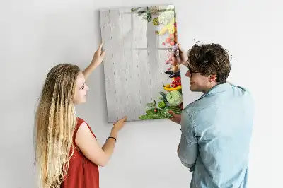 Lavagna magnetica cancellabile a secco decorazione con verdure su legno