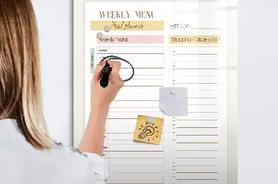 Lavagna magnetica cancellabile a secco menu settimanale