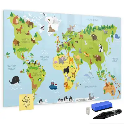 Lavagna magnetica per scrivere mappa del mondo con animali