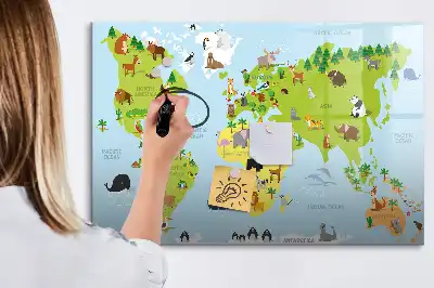 Lavagna magnetica per scrivere mappa del mondo con animali