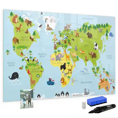 Lavagna magnetica per scrivere mappa del mondo con animali