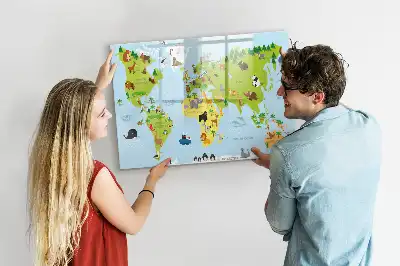 Lavagna magnetica per scrivere mappa del mondo con animali