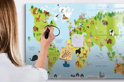 Lavagna magnetica per scrivere mappa del mondo con animali