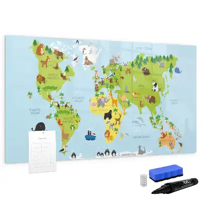 Lavagna magnetica per scrivere mappa del mondo con animali