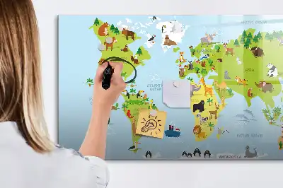 Lavagna magnetica per scrivere mappa del mondo con animali