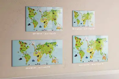 Lavagna magnetica per scrivere mappa del mondo con animali