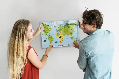 Lavagna magnetica per scrivere mappa del mondo con animali