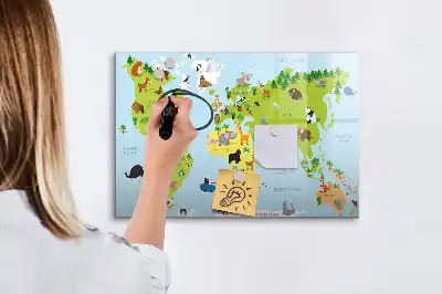 Lavagna magnetica per scrivere mappa del mondo con animali