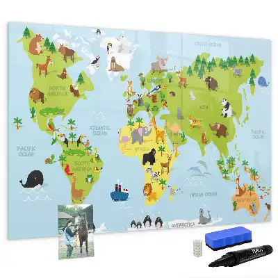 Lavagna magnetica per scrivere mappa del mondo con animali