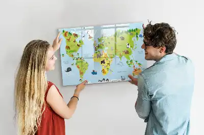 Lavagna magnetica per scrivere mappa del mondo con animali