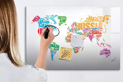 Lavagna magnetica per scrivere con design nomi di paesi colorati