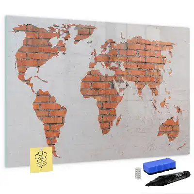 Lavagna magnetica a forma di mappa del mondo realizzata su mattoni