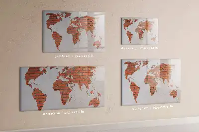 Lavagna magnetica a forma di mappa del mondo realizzata su mattoni