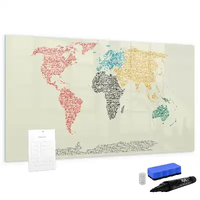 Lavagna magnetica per scrivere raffigurante una mappa del mondo fatta di lettere