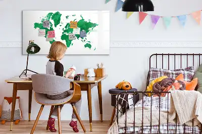 Lavagna magnetica con mappa del mondo verde
