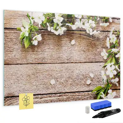 Lavagna magnetica per disegnare decorata con fiori su legno