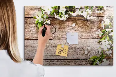 Lavagna magnetica per disegnare decorata con fiori su legno