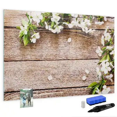 Lavagna magnetica per disegnare decorata con fiori su legno