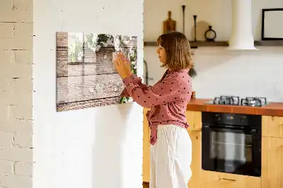 Lavagna magnetica per disegnare decorata con fiori su legno