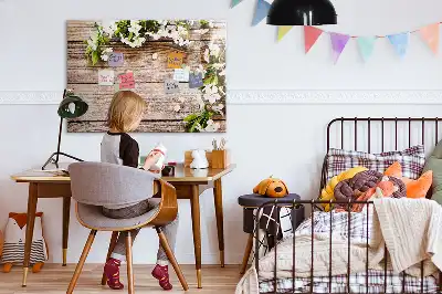 Lavagna magnetica per disegnare decorata con fiori su legno