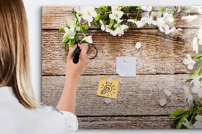 Lavagna magnetica per disegnare decorata con fiori su legno