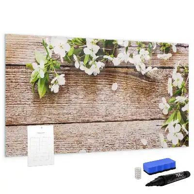 Lavagna magnetica per disegnare decorata con fiori su legno