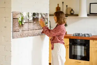 Lavagna magnetica per disegnare decorata con fiori su legno