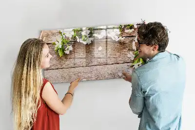 Lavagna magnetica per disegnare decorata con fiori su legno