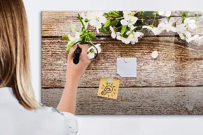 Lavagna magnetica per disegnare decorata con fiori su legno