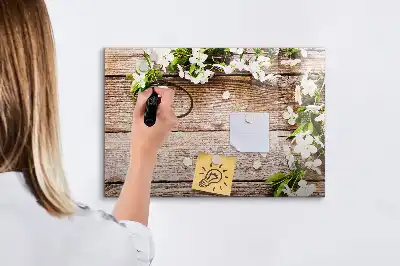 Lavagna magnetica per disegnare decorata con fiori su legno