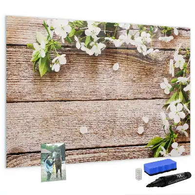 Lavagna magnetica per disegnare decorata con fiori su legno