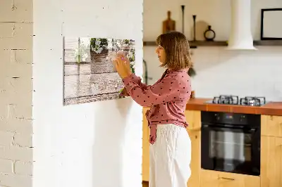 Lavagna magnetica per disegnare decorata con fiori su legno