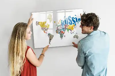Lavagna magnetica per disegnare a forma di mappa del mondo con scritte