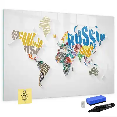 Lavagna magnetica per scrivere mappa del mondo composta da testo