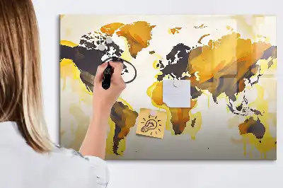 Lavagna magnetica per scrivere con stampa a tema mappa del mondo astratta