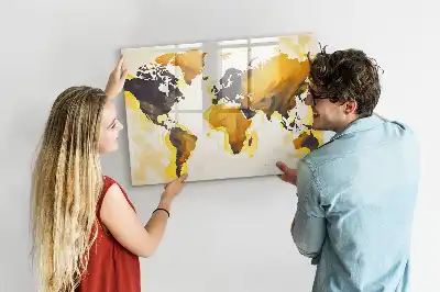 Lavagna magnetica per scrivere con stampa a tema mappa del mondo astratta